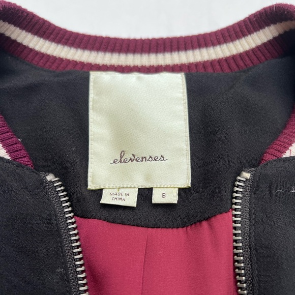 Elevenses Anthropologie Black Embroidered Satin Varsity style Jacket Small - Picture 4 of 8